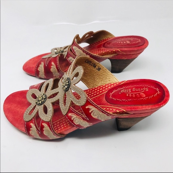 Spring Step Carlina Heel Sandals EU 38 US 7.5 8 Red Rhinestone Artsy Colorful - Picture 3 of 8